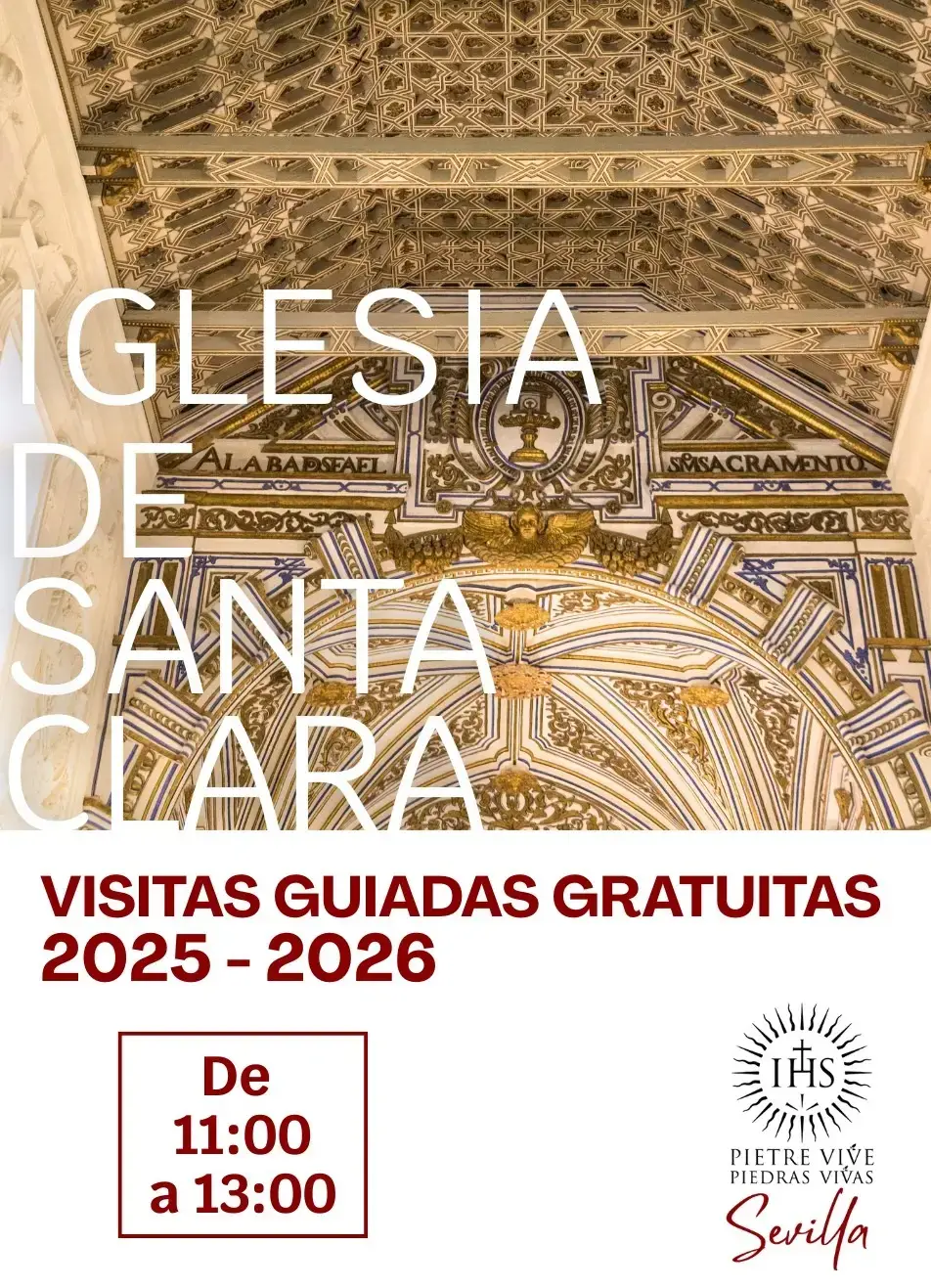 Cartel de las visitas guiadas de Piedras Vivas Sevilla en la Iglesia de Santa Clara