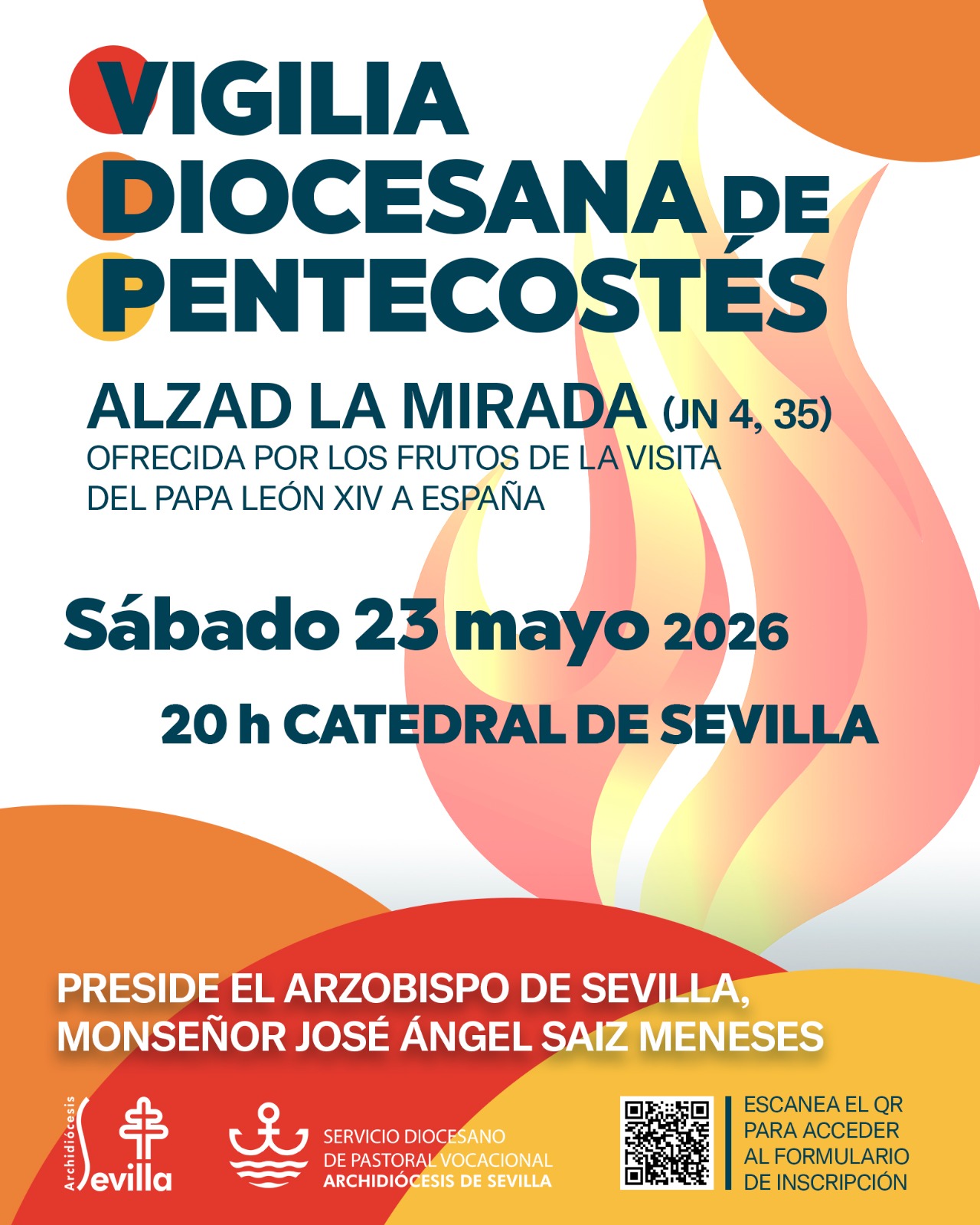 Cartel de la vigilia Diocesana de Pentecostés en Sevilla bajo el lema "Alzad la mirada (Jn 4, 35)"
